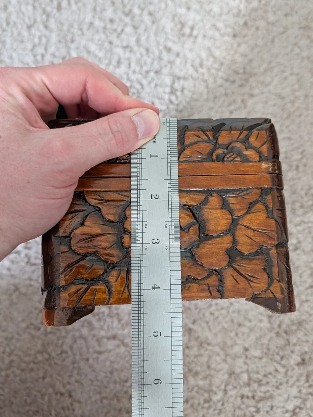 3 Vintage Hand Carved Brown Chinese Bird Camphor Wooden Floral Trinket Boxes